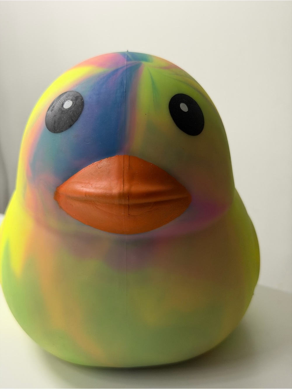 Rainbow Multicolor Rubber Bird Toy with Orange Beak